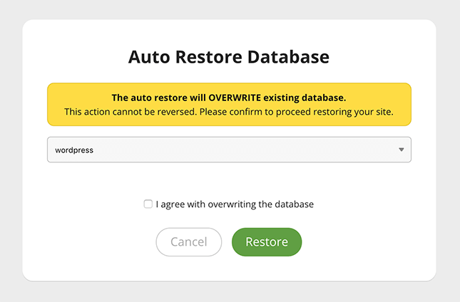 Screenshot Auto Restore Database
